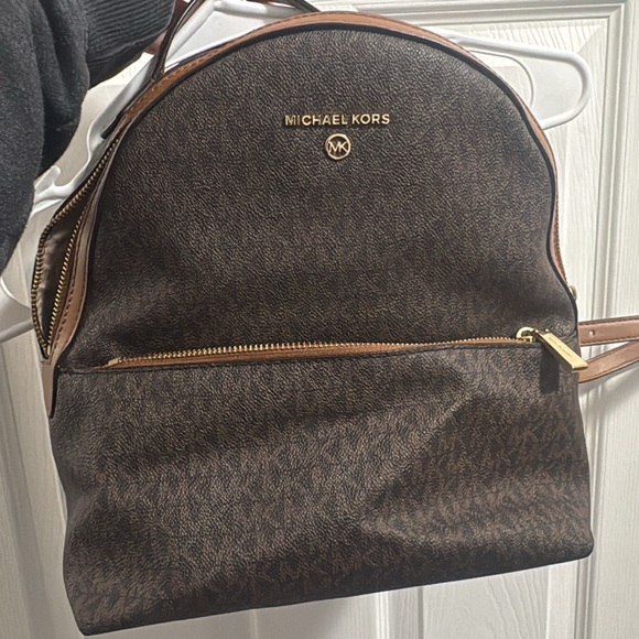 Michael Kors Dark Brown Backpack with Gold Accents